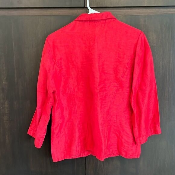 Chicos Linen Blend Red/Orange Button Front Blazer Jacket Top Medium - Picture 5 of 6